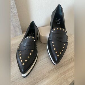 AGL Macro Moc Platform Pointed Toe Leather Penny Loafer Size 38